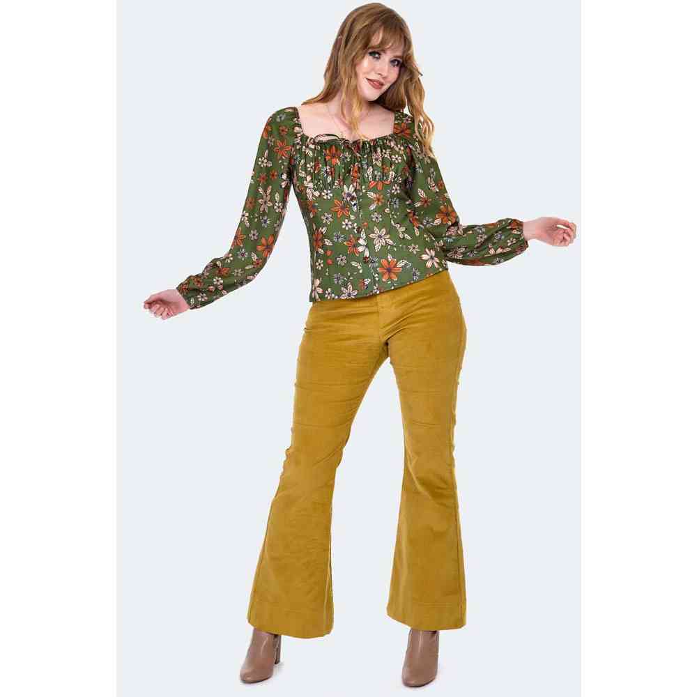 Voodoo Vixen - Floral Long Sleeve Tie Longsleeve top - Olijfgroen